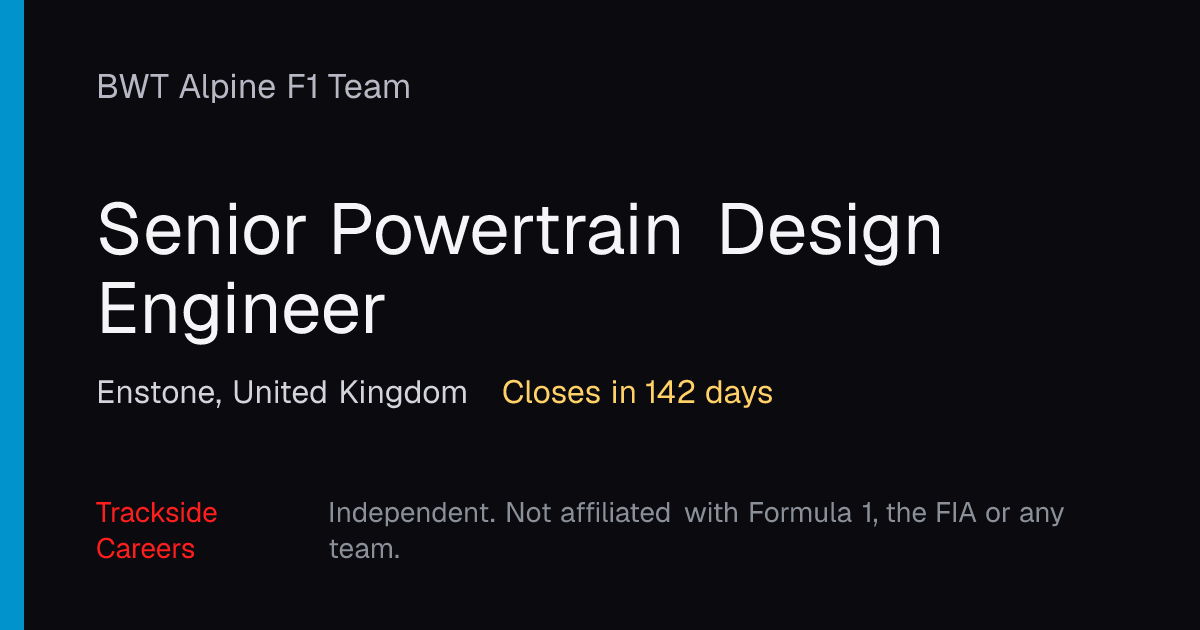Senior Powertrain Design Engineer – BWT Alpine F1 Team | Trackside Careers