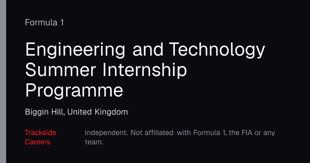 Engineering and Technology Summer Internship Programme – Formula 1 ...
