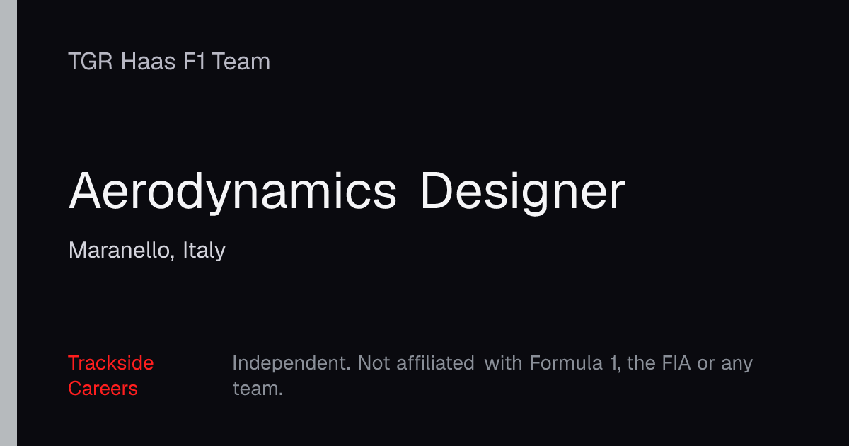 Aerodynamics Designer – TGR Haas F1 Team | Trackside Careers