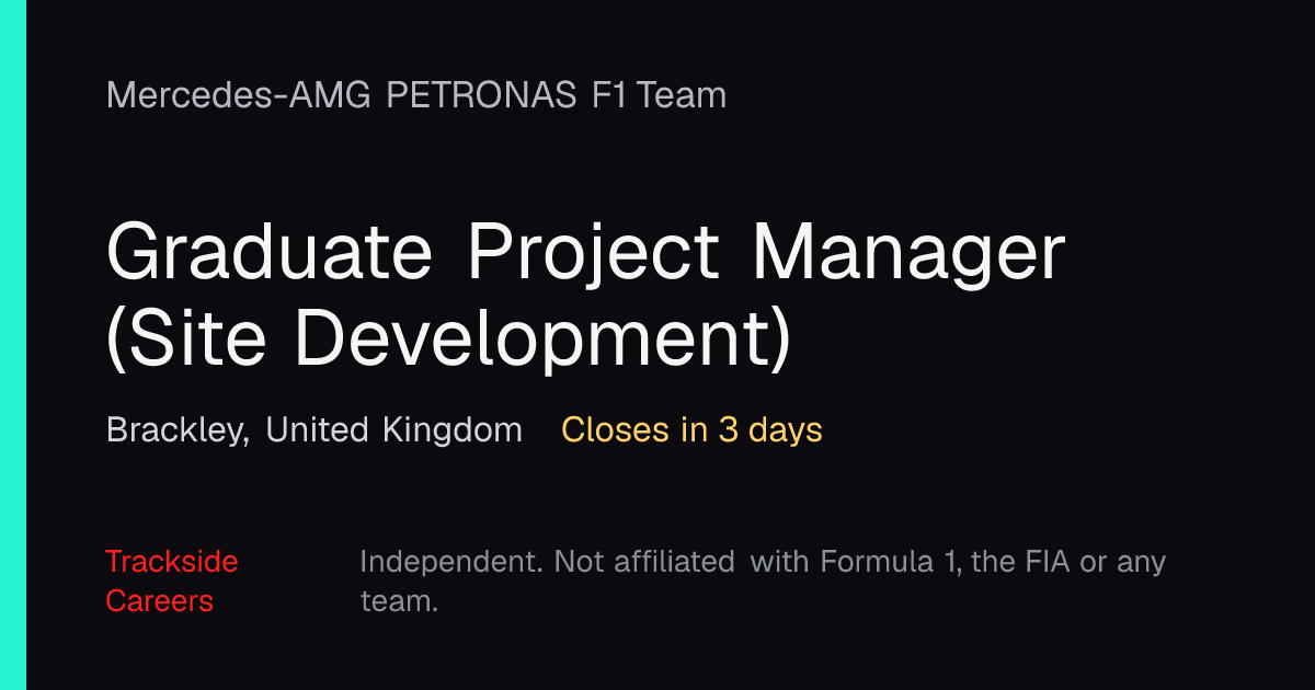 Graduate Project Manager (Site Development) – Mercedes-AMG PETRONAS F1 ...