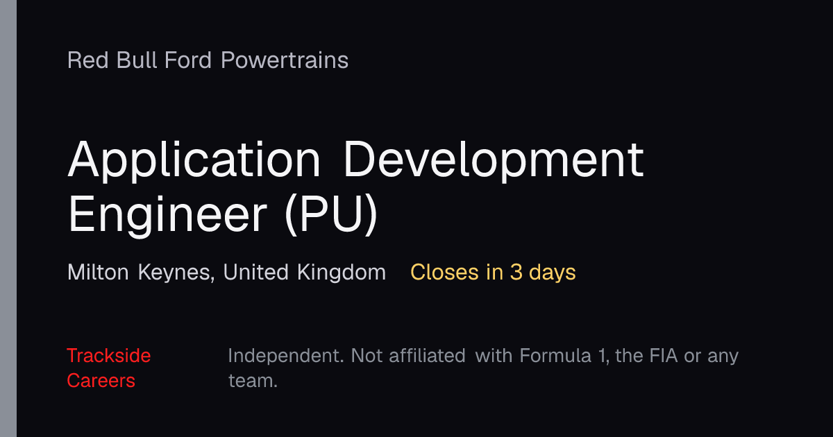 Application Development Engineer (PU) – Red Bull Ford Powertrains ...