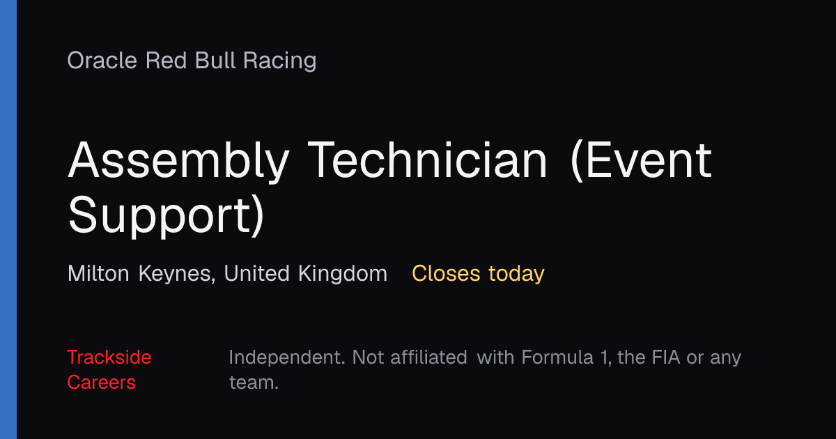 Assembly Technician (Event Support) – Oracle Red Bull Racing ...