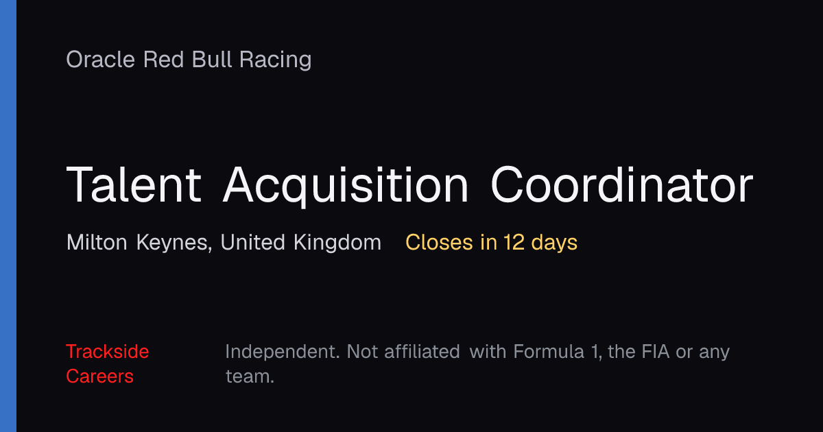 Talent Acquisition Coordinator – Oracle Red Bull Racing | Trackside Careers
